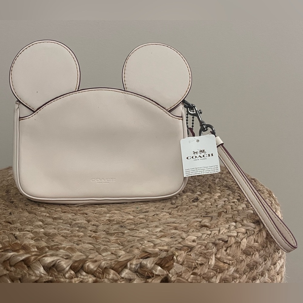 NWT! Coach Limited Edition Mickey Mouse Ears Wristlet in Chalk Color